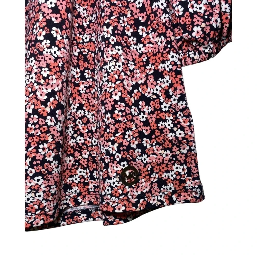 Michael Kors Boho Womens Floral Print 3/4 Sleeve Scoop Neck Smocked Top Blouse M